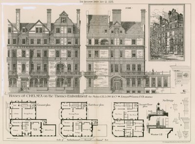 Huizen in Chelsea aan de Thames Embankment voor Messrs Gillow & Co door English School