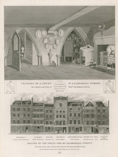 Huizen aan de noordkant van Leadenhall Street, gebouwd op de plaats van de huizen die werden verwoest door de grote brand van 1765 door English School