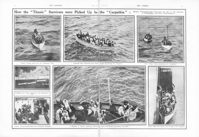 Hoe de overlevenden van de Titanic werden opgepikt door de Carpathia, uit The Sphere, 04 mei 1912 door English School