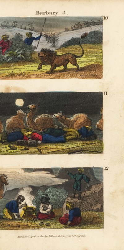 Leeuwen jagen in de Barbarijse staten, kamelen en drijvers slapen in de woestijn en Arabieren nodigen reizigers uit om te dineren door English School