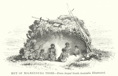 Hut van de Milmendura-stam (gravure) door English School