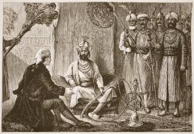 Hyder Ali en de missionaris, illustratie uit Cassells Geïllustreerde Geschiedenis van India door James Grant, uitgegeven 1879 door English School