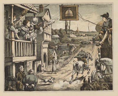 Illustratie voor The Diverting History of John Gilpin door William Cowper (kleur litho) door English School
