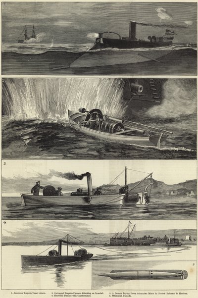 Illustraties van torpedo-oorlogsvoering door English School