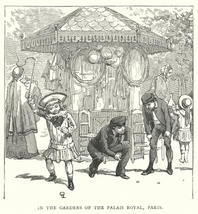 In de tuinen van het Palais Royal, Parijs (gravure) door English School