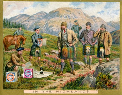 In de Hooglanden, promotiekaart voor Huntley & Palmers Biscuits, ca. 1890 door English School