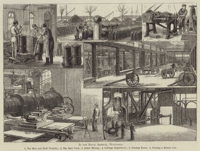 In het Koninklijk Arsenaal, Woolwich (gravure) door English School