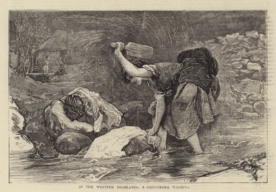In de westelijke hooglanden, een Connemara-was (gravure) door English School