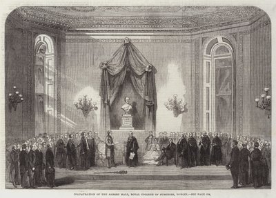 Inhuldiging van de Albert Hall, Koninklijk College van Chirurgen, Dublin (gravure) door English School