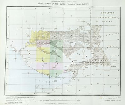 Indexkaart van de Cutch topografische survey door de trigonometrische afdeling, Survey of India, Dehra Dun, november 1881 door English School
