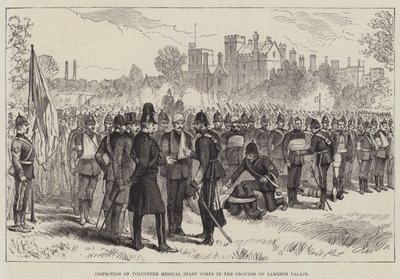 Inspectie van het Vrijwillige Medische Stafkorps in de Tuinen van Lambeth Palace door English School