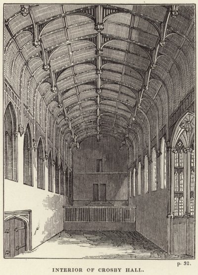 Interieur van Crosby Hall in Chelsea door English School