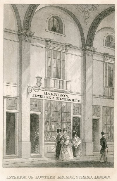 Interieur van Lowther Arcade, Strand, Londen, met Harrison, juwelier en zilversmid door English School