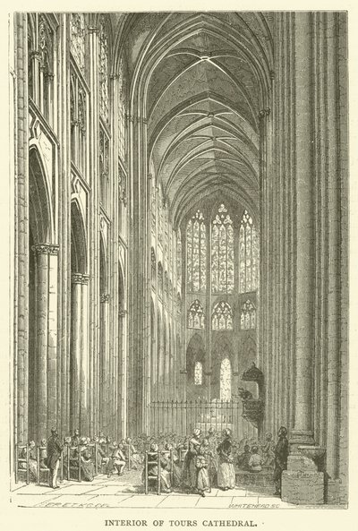 Interieur van de kathedraal van Tours (gravure) door English School