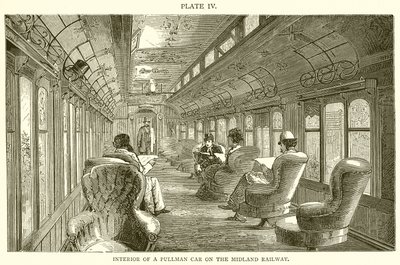 Interieur van een Pullman-wagen op de Midland Railway door English School