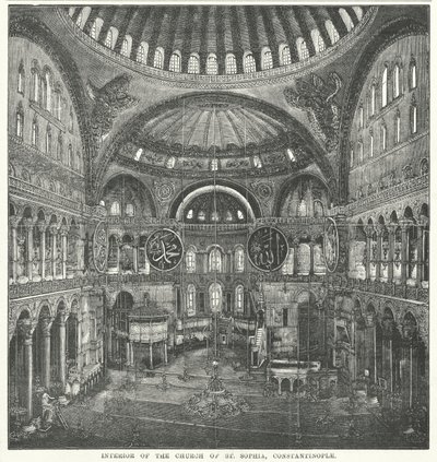 Interieur van de Sint-Sofiakerk, Constantinopel (gravure) door English School