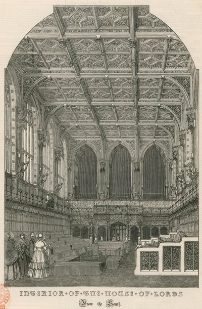 Interieur van het House of Lords, Westminster, Londen, vanuit het zuiden door English School