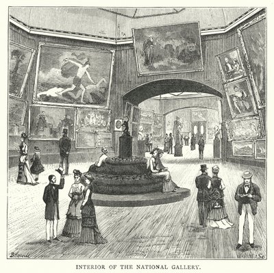 Interieur van de Nationale Galerie (gravure) door English School