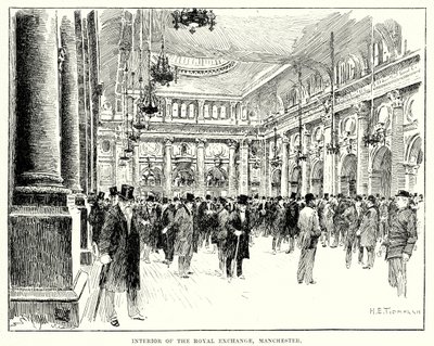 Interieur van de Royal Exchange, Manchester (gravure) door English School