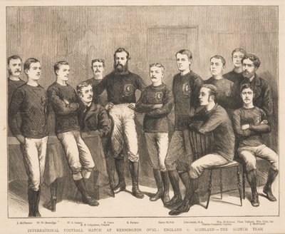 Internationale voetbalwedstrijd op Kennington Oval: Engeland vs. Schotland - Het Schotse team, uit The Graphic, 1879 door English School