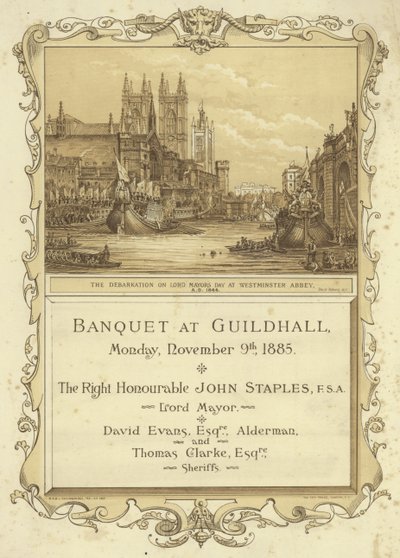 Uitnodiging voor een banket in Guildhall door English School