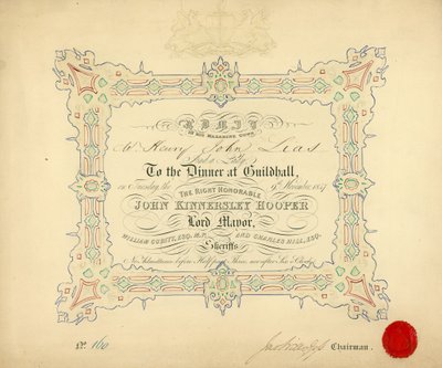 Uitnodiging voor een banket in de Guildhall, Londen, op 9 november 1847 door English School