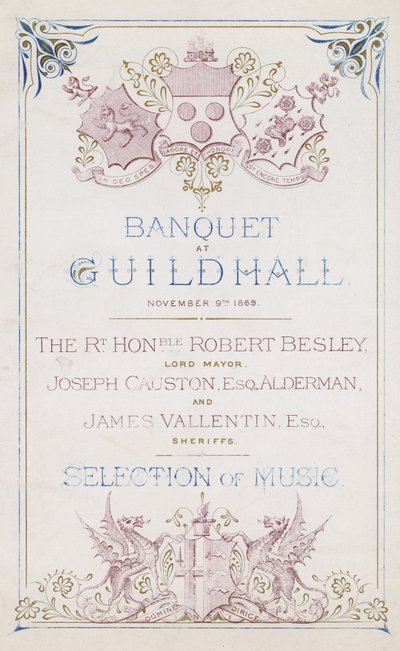 Uitnodiging voor een banket in de Guildhall, Londen, op 9 november 1869 door English School