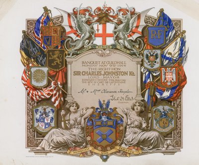 Uitnodiging voor een banket in de Guildhall, Londen, op 9 november 1914 door English School