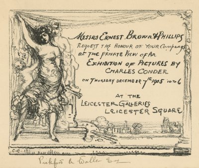Uitnodiging voor een tentoonstelling van werk door Charles Conder door English School