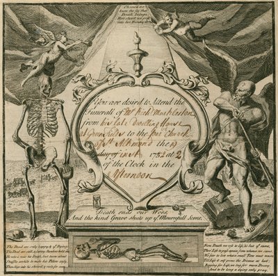 Uitnodiging om de begrafenis van Mr Richard Mackleston bij te wonen in 1732 door English School