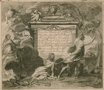 Uitnodiging voor de begrafenis van Mr. Nicholson in St Alphage, London Wall, in 1753 door English School