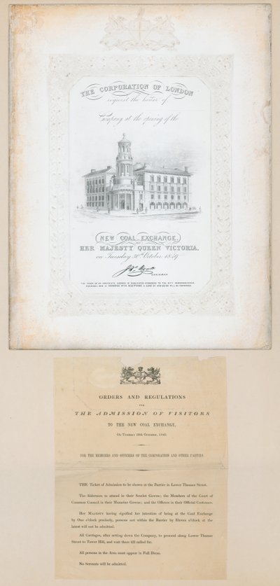 Uitnodiging voor de opening van de Nieuwe Kolenbeurs, 30 oktober 1849 door English School