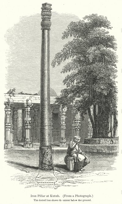IJzeren pilaar bij Kutub (gravure) door English School