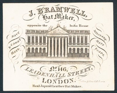 J Bramwell, hoedenmaker, handelskaart door English School