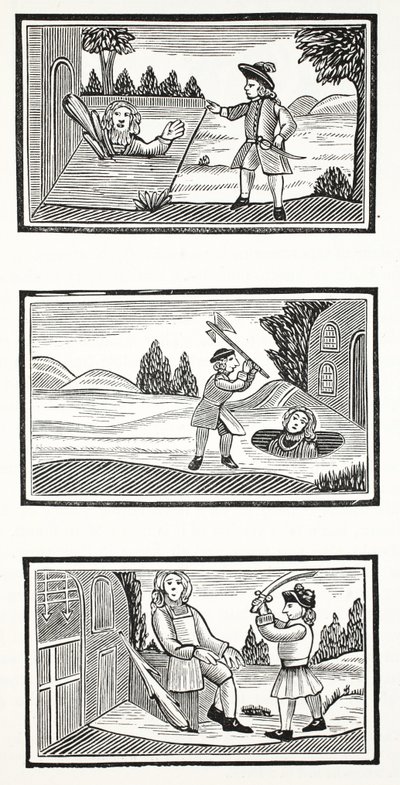 Jack en de Reuzen, illustratie uit Chap-books van de Achttiende Eeuw door John Ashton, uitgegeven 1882 door English School