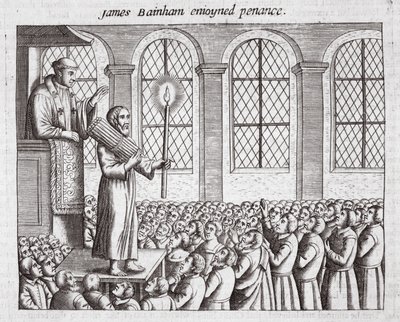 James Bainham opgelegd boetedoening, illustratie uit Handelingen en Monumenten van John Foxe, negende editie, uitgegeven 1684 door English School