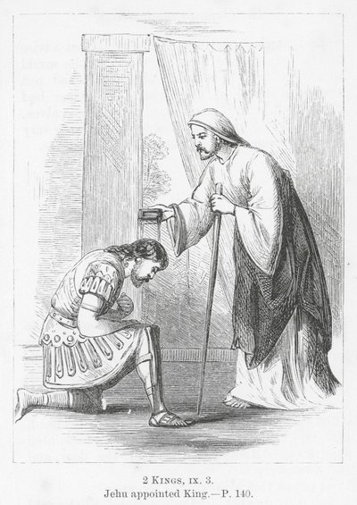 Jehu benoemd tot koning (gravure) door English School