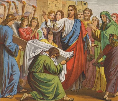 Jezus Christus wekt de zoon van de weduwe van Nain op door English School