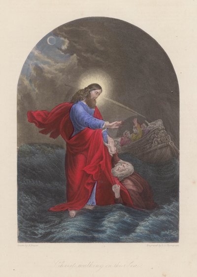 Jezus Christus loopt op de Zee van Galilea door English School
