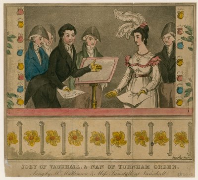 Joey van Vauxhall en Nan van Turnham Green, gezongen door Mr Mattiason en Miss Turnstall in Vauxhall-tuinen door English School