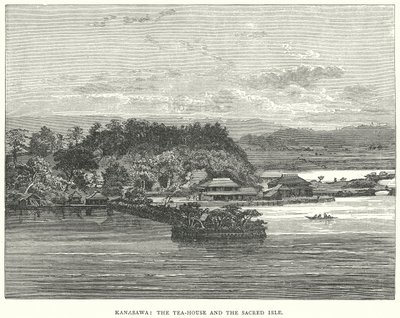 Kanasawa: Het theehuis en het heilige eiland (gravure) door English School