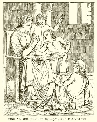 Koning Alfred (regeerde 871-901) en zijn moeder door English School