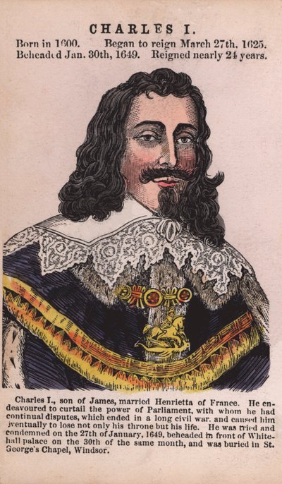 Koning Karel I (gekleurde gravure) door English School