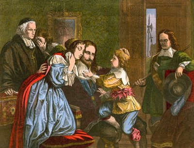Koning Karel I neemt afscheid van zijn kinderen (ingekleurde gravure) door English School
