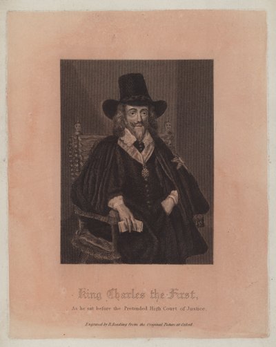 Koning Karel de Eerste, zoals hij zat voor het vermeende Hoge Gerechtshof (gravure) door English School