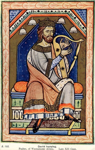 Koning David speelt de harp, Westminster Psalter (perkament) door English School