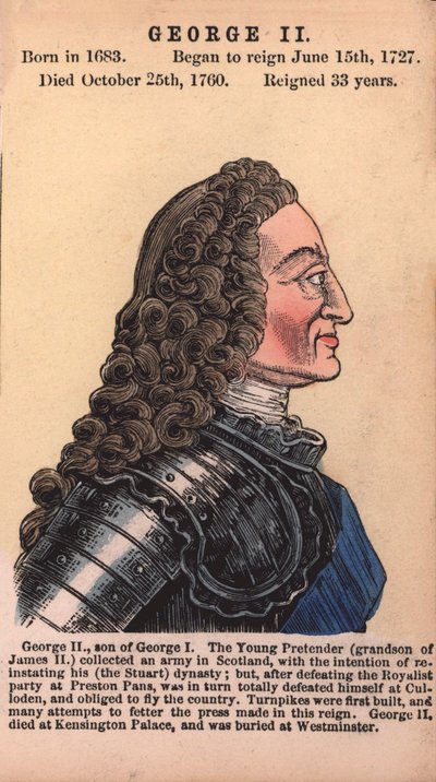 Koning George II (gekleurde gravure) door English School