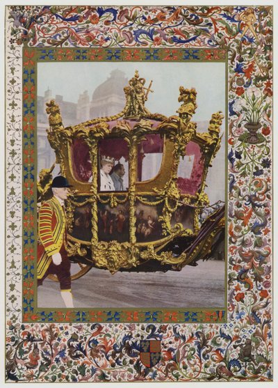 Koning George V en koningin Mary in de staatskoets door English School