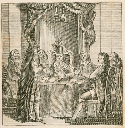 Koning James II ontvangt inlichtingen over de geplande invasie door Willem van Oranje door English School