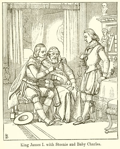 Koning James I met Steenie en Baby Charles door English School